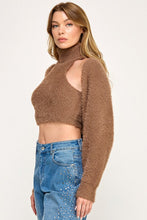 Load image into Gallery viewer, Fuzzy Mock Neck Top + Cardigan Set- Mocha

