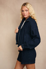 Load image into Gallery viewer, Blue Denim Polka Jacket &amp; Short Set
