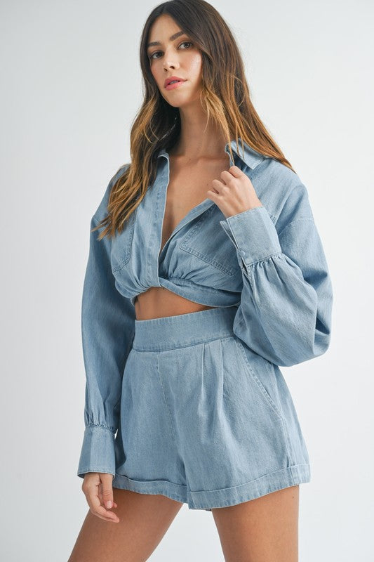 Denim LS Top + Short Set