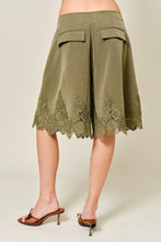 Load image into Gallery viewer, Pleated Lace-Hem Long Shorts Olive
