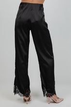Load image into Gallery viewer, Black Satin Lace Hem Pant
