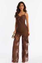 Load image into Gallery viewer, Chocolate Brown Satin Lace Pant Set
