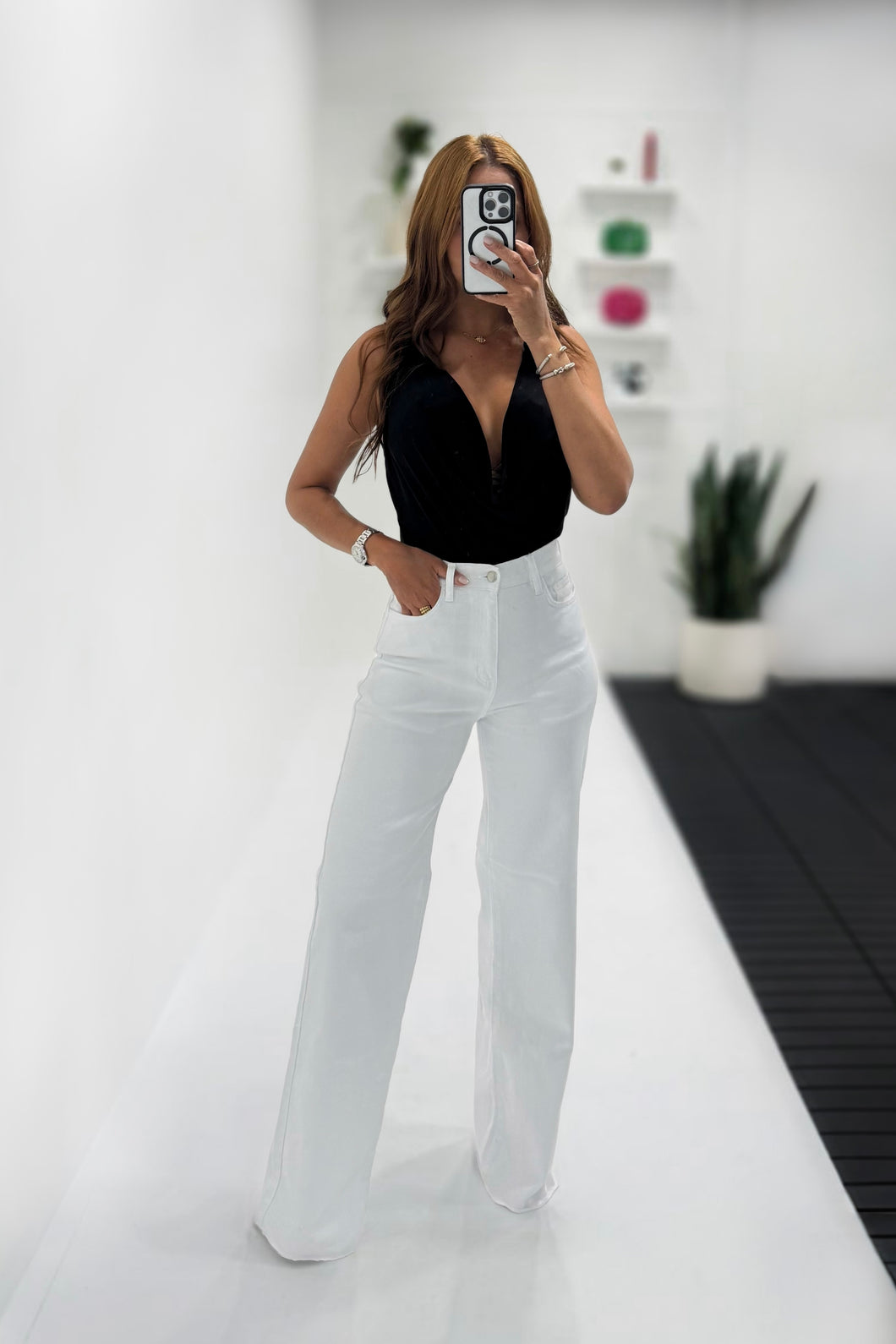 White Wide Leg Denim Pant