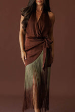 Load image into Gallery viewer, Satin Ombre Fringe Dress- Chocolate
