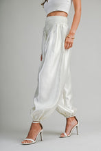 Load image into Gallery viewer, Shimmer Finish Satin Pants With Smocked Waistband- Ecru
