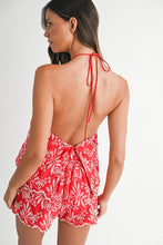 Load image into Gallery viewer, Red Embroidered Tie Top + Short Set
