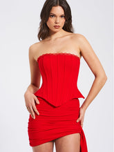 Load image into Gallery viewer, Red Lace Trim Corset Top
