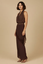 Load image into Gallery viewer, Drape Top + Scarf Waist Pant Set- Brown
