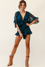 Load image into Gallery viewer, Teal Ruffle Tie Romper
