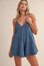 Load image into Gallery viewer, Denim Flared Romper with Side Tie Detail
