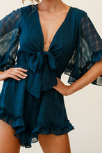 Load image into Gallery viewer, Teal Ruffle Tie Romper
