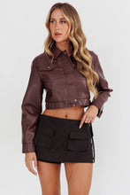 Load image into Gallery viewer, Brown Cabernet Faux Leather Crop Jacket
