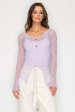 Load image into Gallery viewer, Lace Sheer LS Button Top - Lavender
