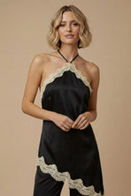 Load image into Gallery viewer, Black Satin Lace Halter Jumpsuit
