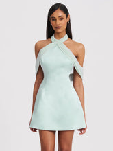 Load image into Gallery viewer, Alina Light Cyan Halter Mini Dress
