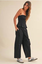 Load image into Gallery viewer, Pleated Strapless Peplum Barrel Jumpsuit- Black
