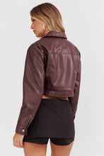 Load image into Gallery viewer, Brown Cabernet Faux Leather Crop Jacket
