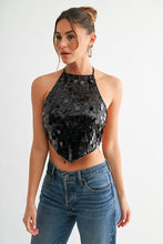 Load image into Gallery viewer, Burgundy Starlit Sequin Tie Back Top
