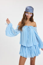 Load image into Gallery viewer, Chiffon Off Shoulder Tie Accent Mini Dress- Baby Blue
