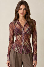 Load image into Gallery viewer, Plaid Mesh Long Sleeve Top
