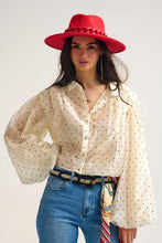 Load image into Gallery viewer, Ivory Polka Dot Silk Blouse With Balloon Sleeves
