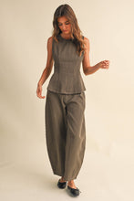 Load image into Gallery viewer, Mocha Striped Barrel Pant Set

