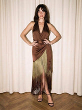 Load image into Gallery viewer, Satin Ombre Fringe Dress- Chocolate
