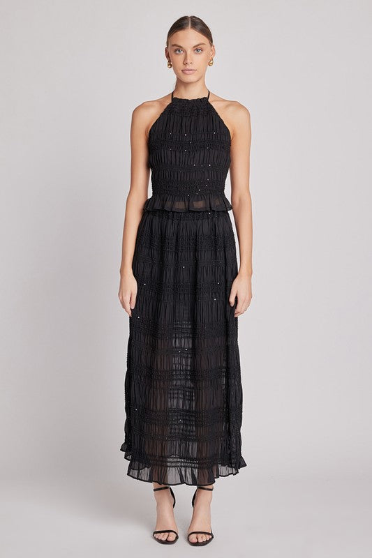 Chiffon Shimmer Sequin Maxi Skirt