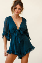 Load image into Gallery viewer, Teal Ruffle Tie Romper
