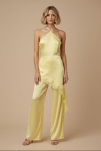 Load image into Gallery viewer, Muted Yellow Satin lace halter jumpsuit
