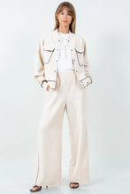 Load image into Gallery viewer, Contrast Piping Detailed Varsity Bomber Jacket - Beige
