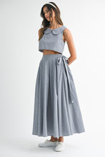 Load image into Gallery viewer, Gingham Plaid Collar Top and Midi Skirt Set
