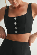 Load image into Gallery viewer, Black Crystal Accent Crop Top &amp; Short Set
