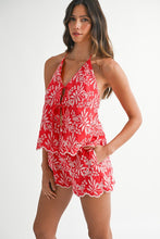 Load image into Gallery viewer, Red Embroidered Tie Top + Short Set
