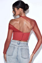 Load image into Gallery viewer, Burgundy Mesh Sleeve Corset Top
