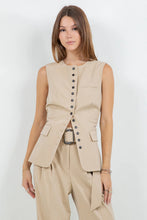 Load image into Gallery viewer, Structured Button Down Sleeveless Blouse - Tan
