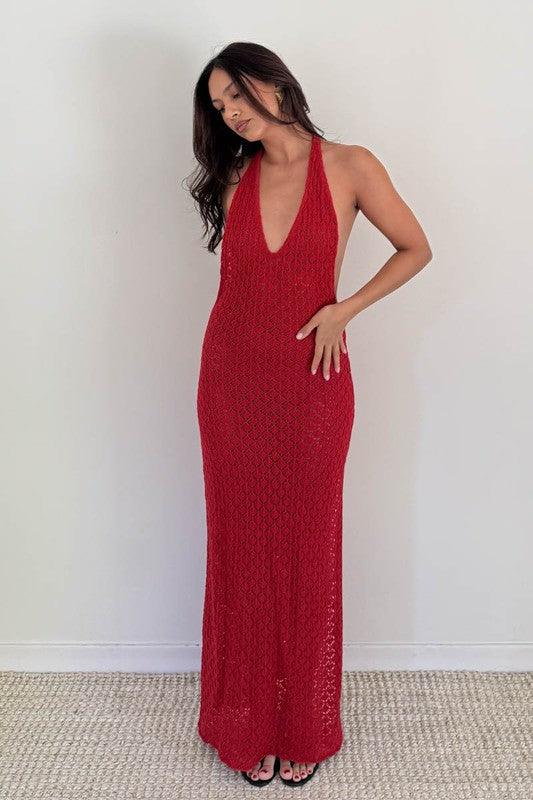 red halter neck backless dress Cover Up L Size:US20-UK22-EUR50 back yet polished evening may_2024_mailer Leely Women Simple White