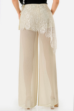 Load image into Gallery viewer, Lace Wrap Detail Sheer Wide Leg Pants - Cream
