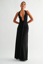 Load image into Gallery viewer, Black Deep Plunge Halter Maxi Dress
