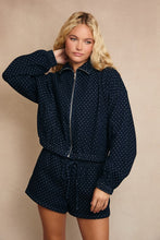 Load image into Gallery viewer, Blue Denim Polka Jacket &amp; Short Set
