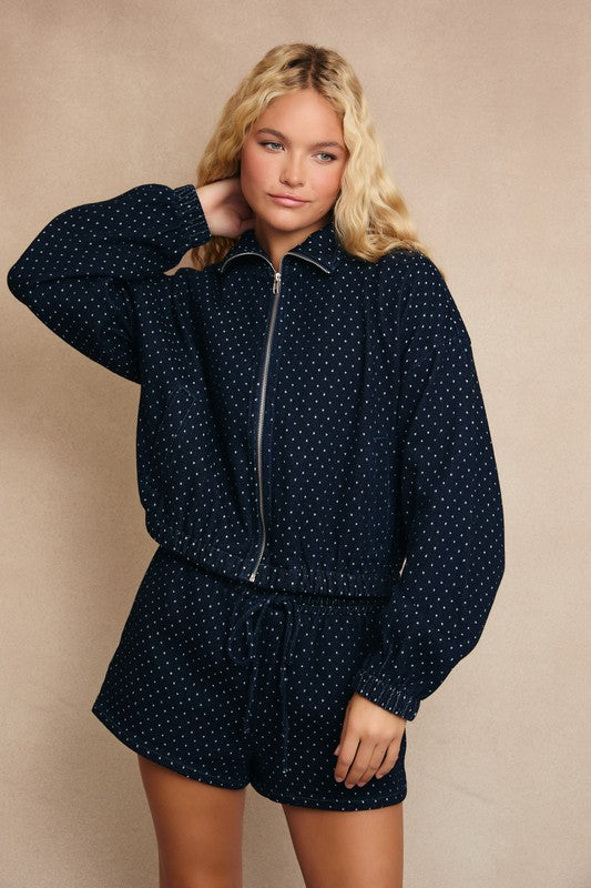 Blue Denim Polka Jacket & Short Set