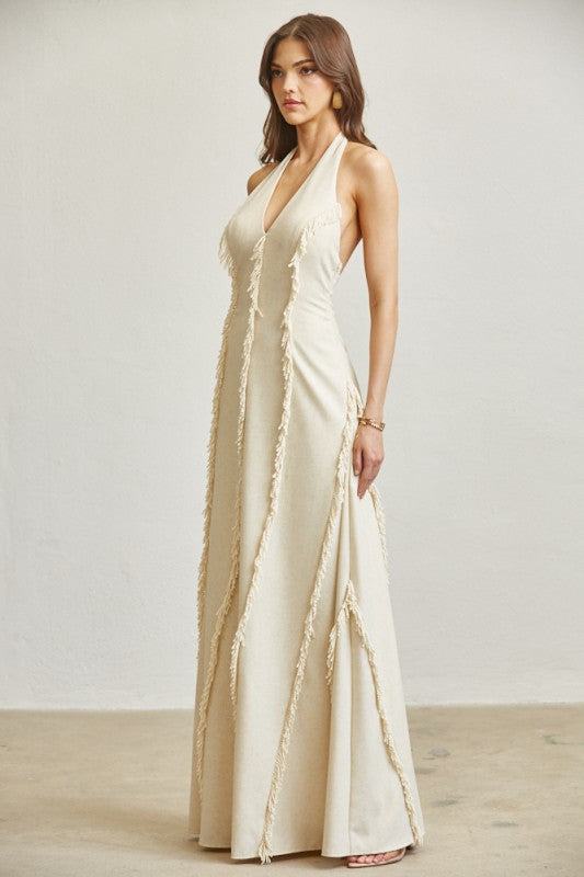 Halter Fringe Maxi Dress