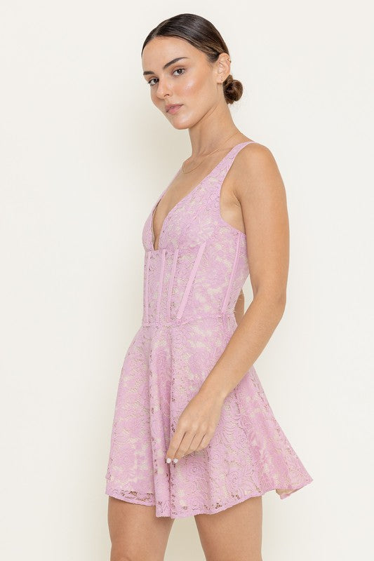 Romantic Lilac Lace Mini Dress