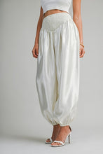 Load image into Gallery viewer, Shimmer Finish Satin Pants With Smocked Waistband- Ecru

