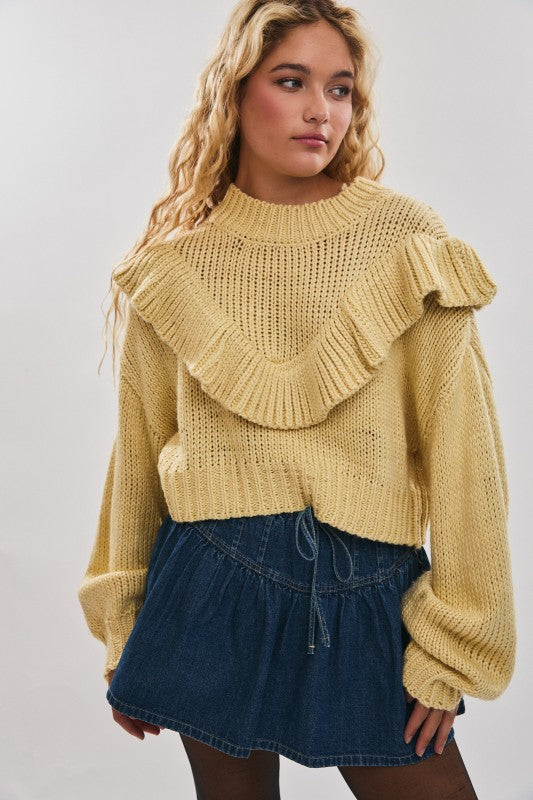 Pale Yellow Ruffle Sweater
