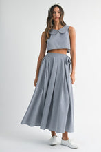 Load image into Gallery viewer, Gingham Plaid Collar Top and Midi Skirt Set
