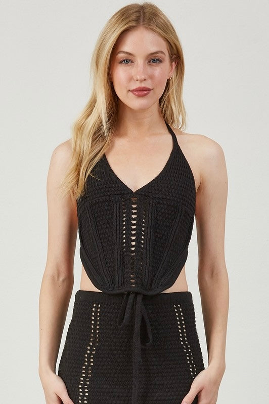 Crochet Corset Halter Top- Black