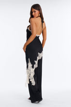 Load image into Gallery viewer, Black Satin Lace Halter Jumpsuit
