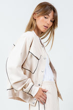Load image into Gallery viewer, Contrast Piping Detailed Varsity Bomber Jacket - Beige
