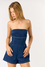 Load image into Gallery viewer, Strapless Dark Blue Denim Romper
